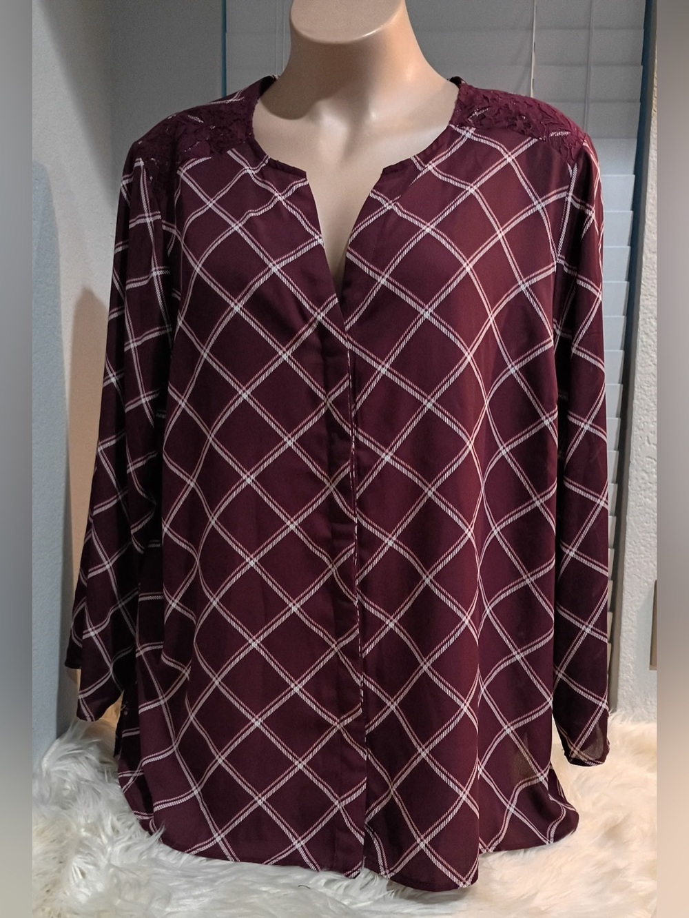 Terra & Sky Burgundy Plaid Button-Front Blouse